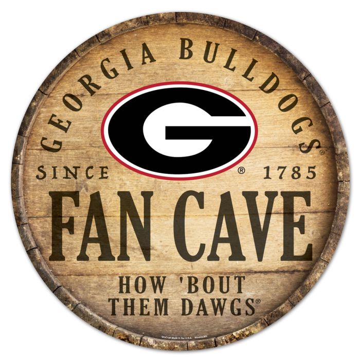 Georgia Bulldogs Fan Cave Wood Sign 14" Round